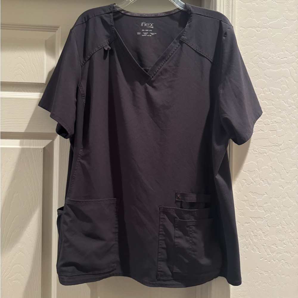 Cherokee iflex Scrub Top Womens 2XL Charcoal V Neck Short Sleeve Shirt